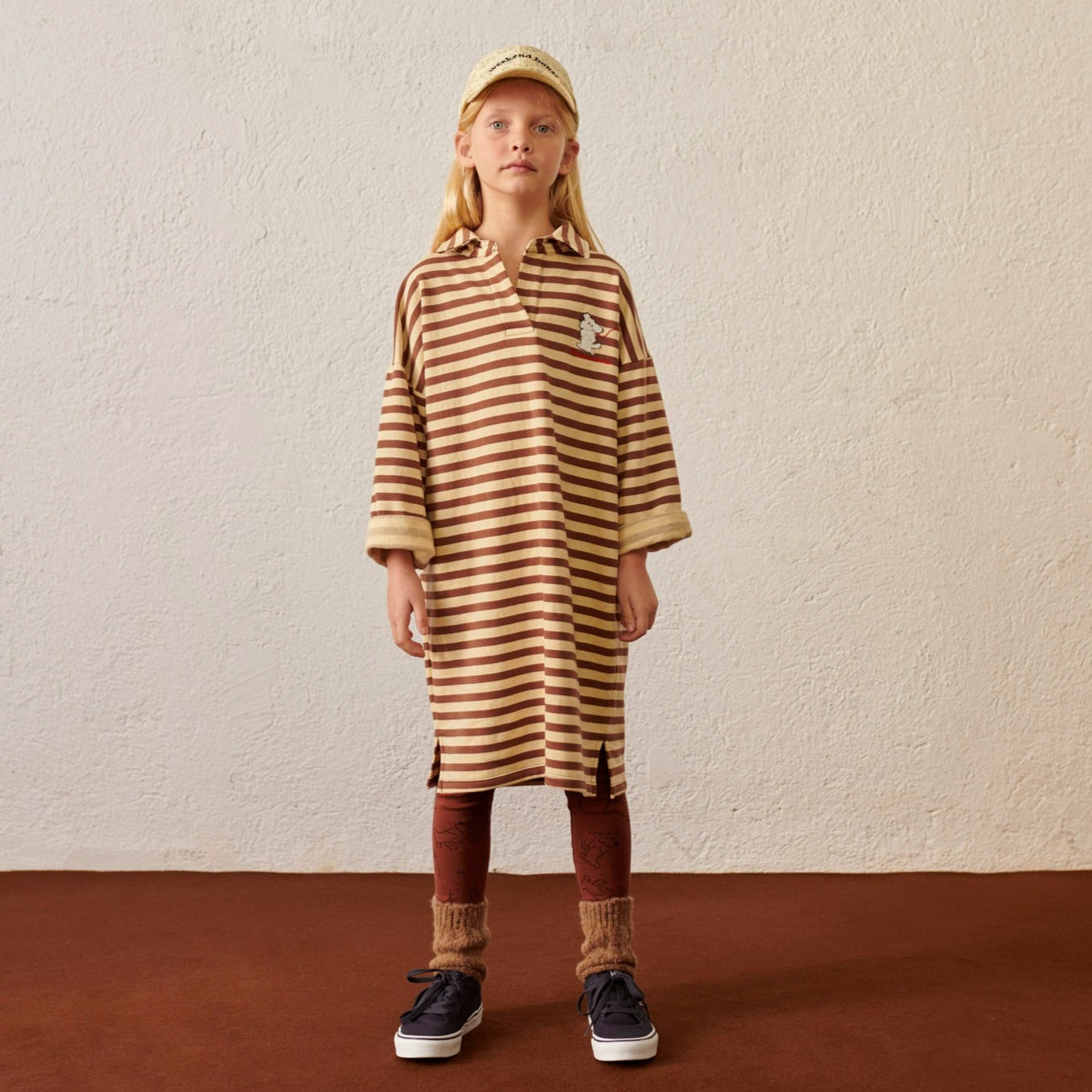 New Weekend House Kids Dog Stripe Polo Oversized Children's Dress Brown Sand | BIEN BIEN bienbienshop.com