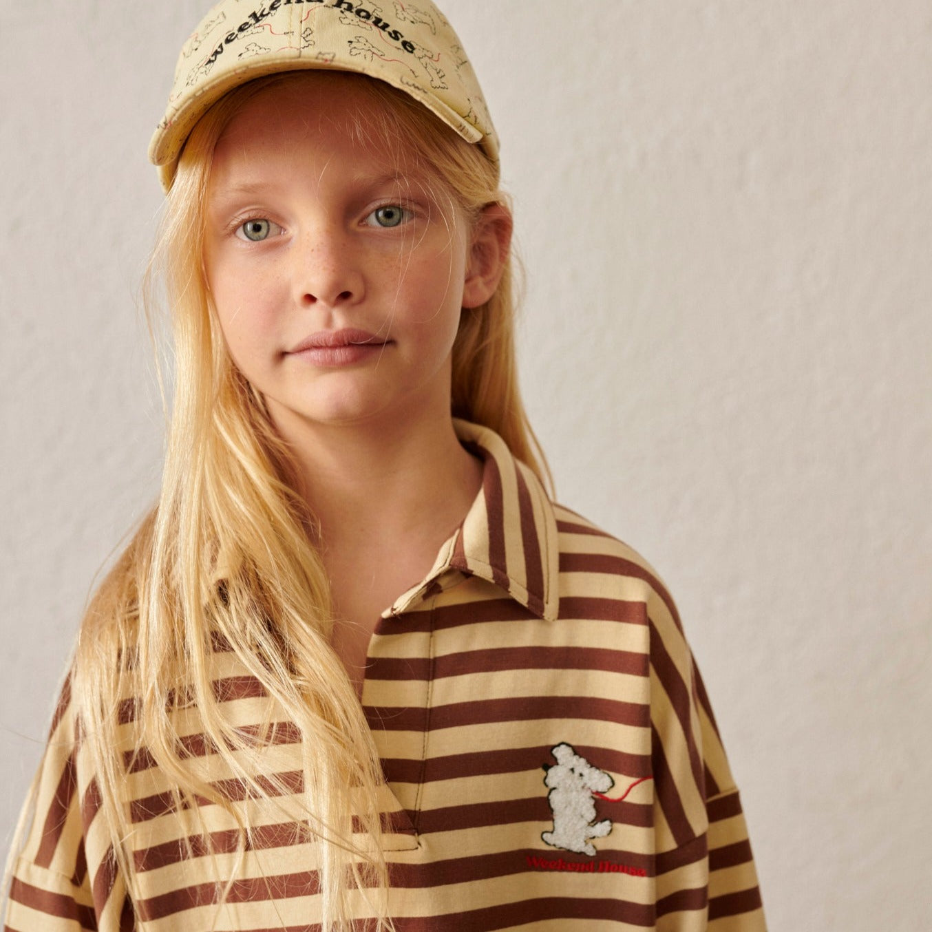 New Weekend House Kids Dog Stripe Polo Oversized Children's Dress Brown Sand | BIEN BIEN bienbienshop.com