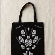 Bonjour Kid's Big Tote Bag Black Velvet Ivory Embroidery Red Cashmere Print Lining | BIEN BIEN bienbienshop.com