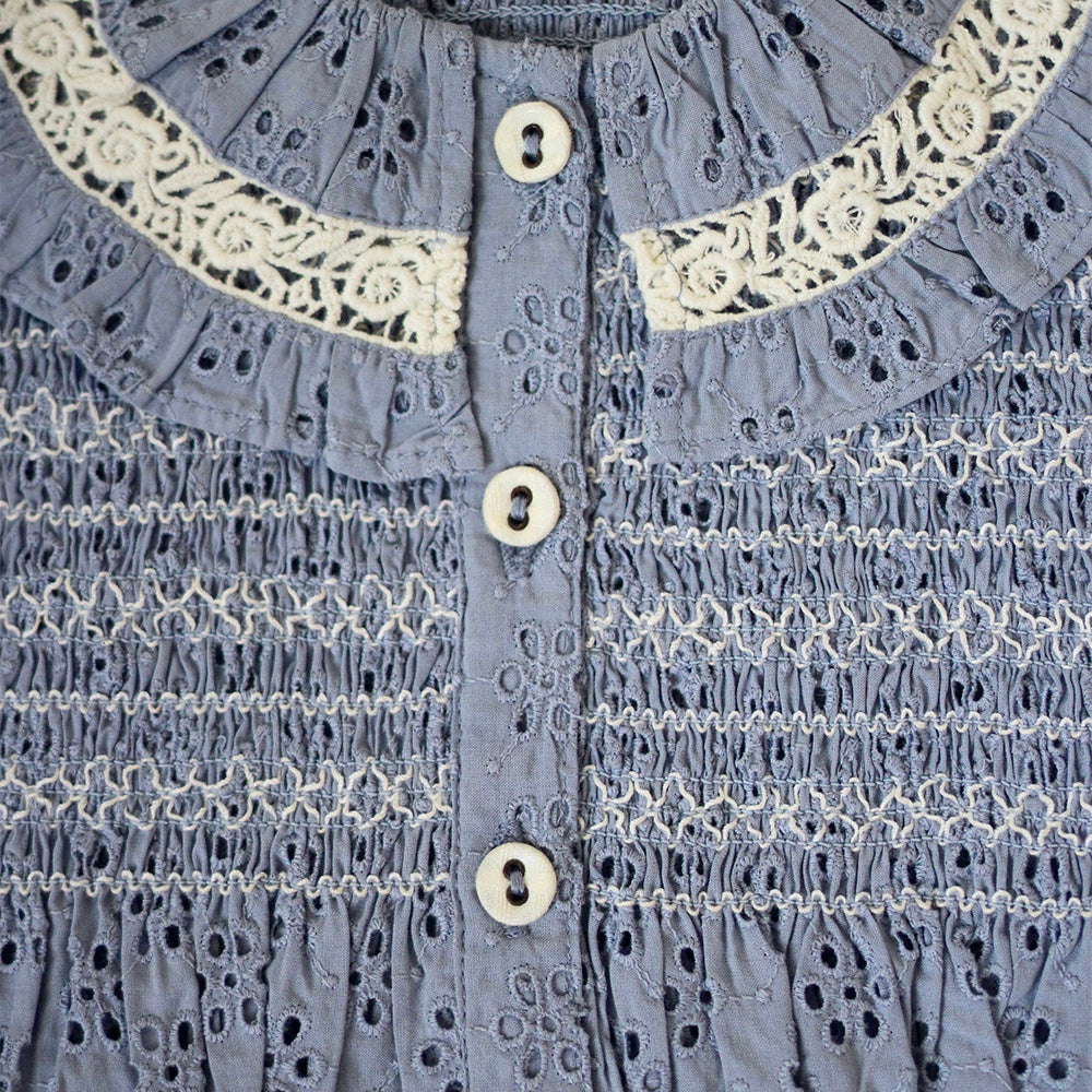 NEW Spring/Summer 2024 Bonjour Kid's Blouse Blue Broderie Anglaise | BIEN BIEN bienbienshop.com