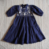 Bonjour Kid's Margot Long Dress Navy Broderie Anglaise | BIEN BIEN