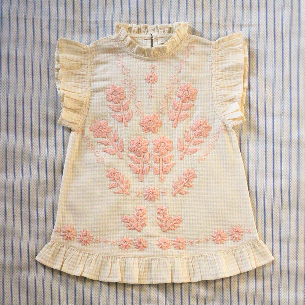 NEW Spring/Summer 2024 Bonjour Kid's Tunique Flounces Tunic Natural Seersucker BIEN BIEN bienbienshop.com