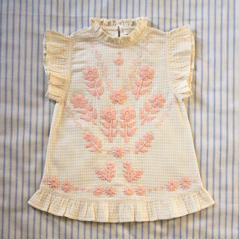 NEW Spring/Summer 2024 Bonjour Kid's Tunique Flounces Tunic Natural Seersucker BIEN BIEN bienbienshop.com