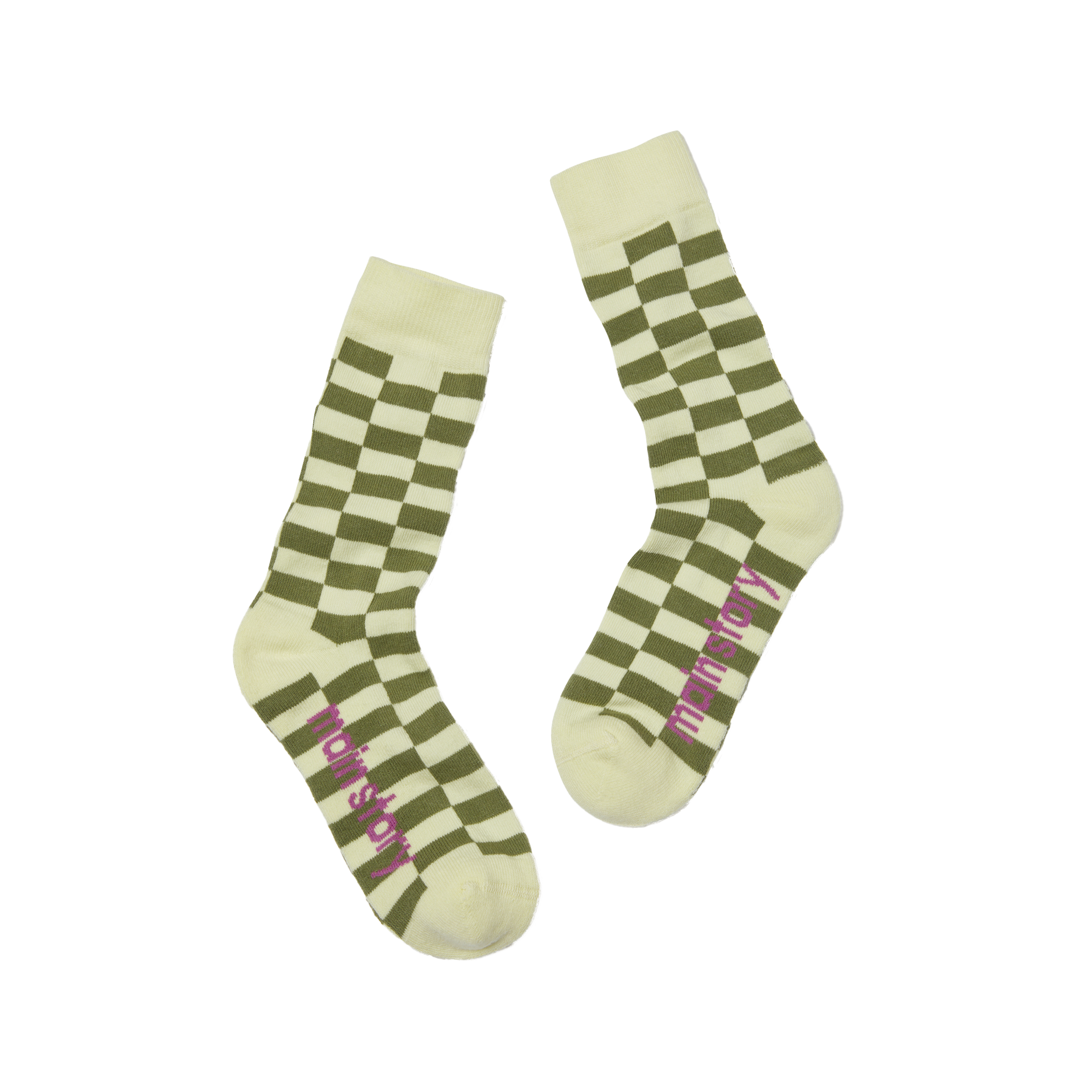 Main Story Kid's Socks Lemongrass Check | BIEN BIEN bienbienshop.com