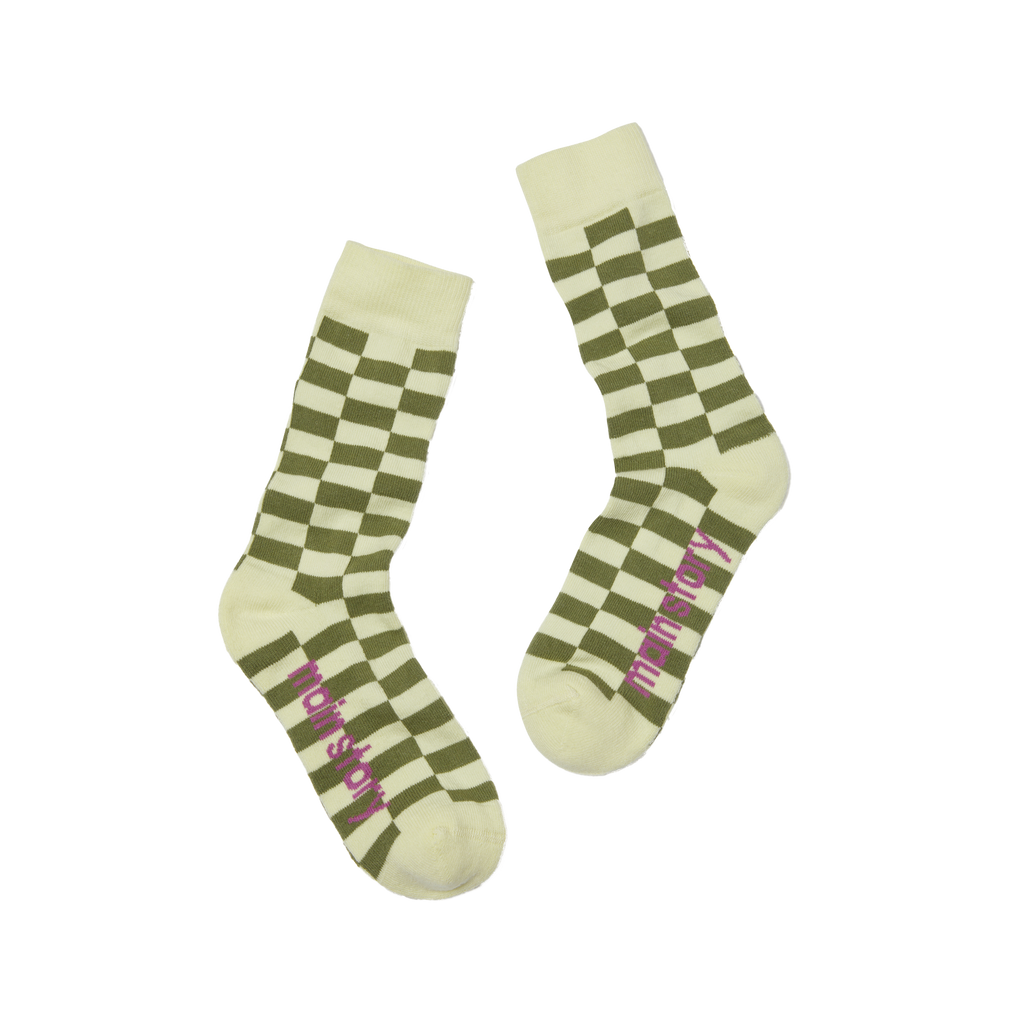 Main Story Kid's Socks Lemongrass Check | BIEN BIEN bienbienshop.com