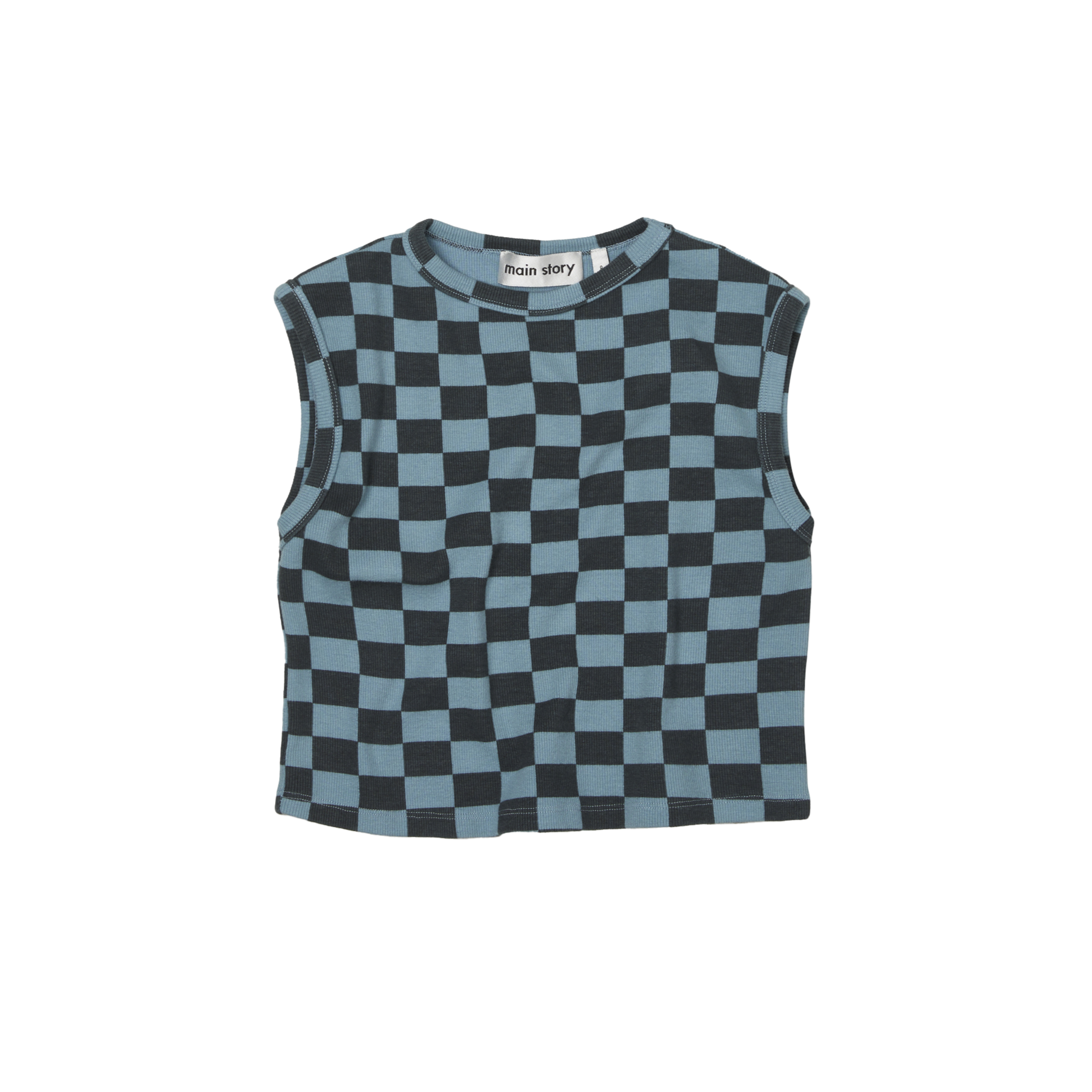Main Story Kid's Rib Tank Top Stone Blue Check | BIEN BIEN bienbienshop.com