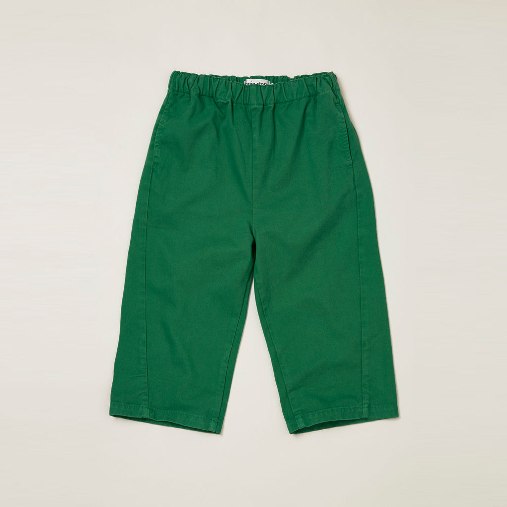 Main Story UK Kid's Crop Pant Forest Green Twill Twisted Side Seam | BIEN BIEN bienbienshop.com