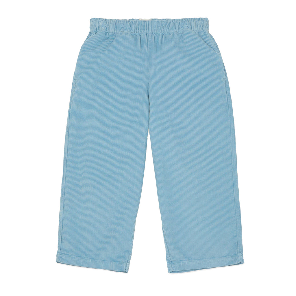 Main Story Lounge Pant in light blue corduroy showcasing full stretch of waistband