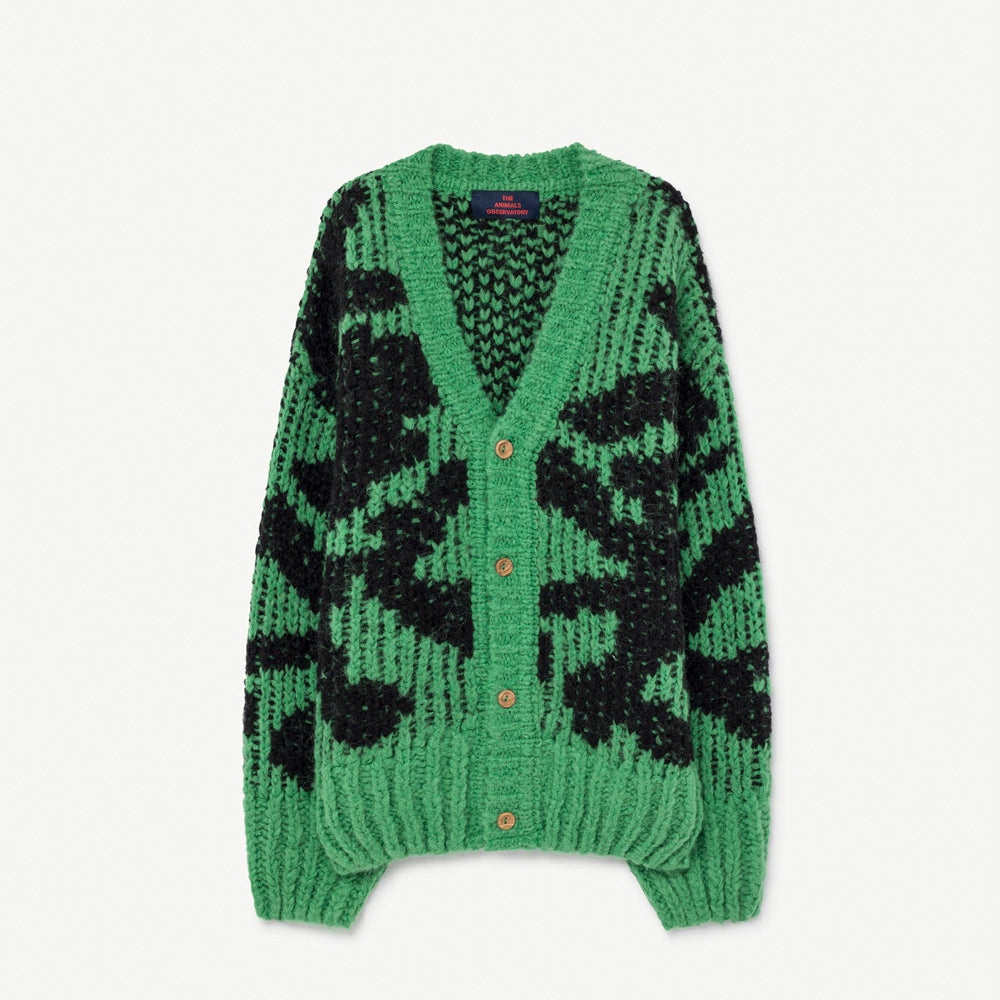 New - The Animals Observatory Arty Raccoon Kid's Cardigan Green/Black | BIEN BIEN www.bienbienshop.com