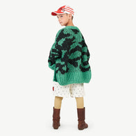 New - The Animals Observatory Arty Raccoon Kid's Cardigan Green/Black | BIEN BIEN www.bienbienshop.com