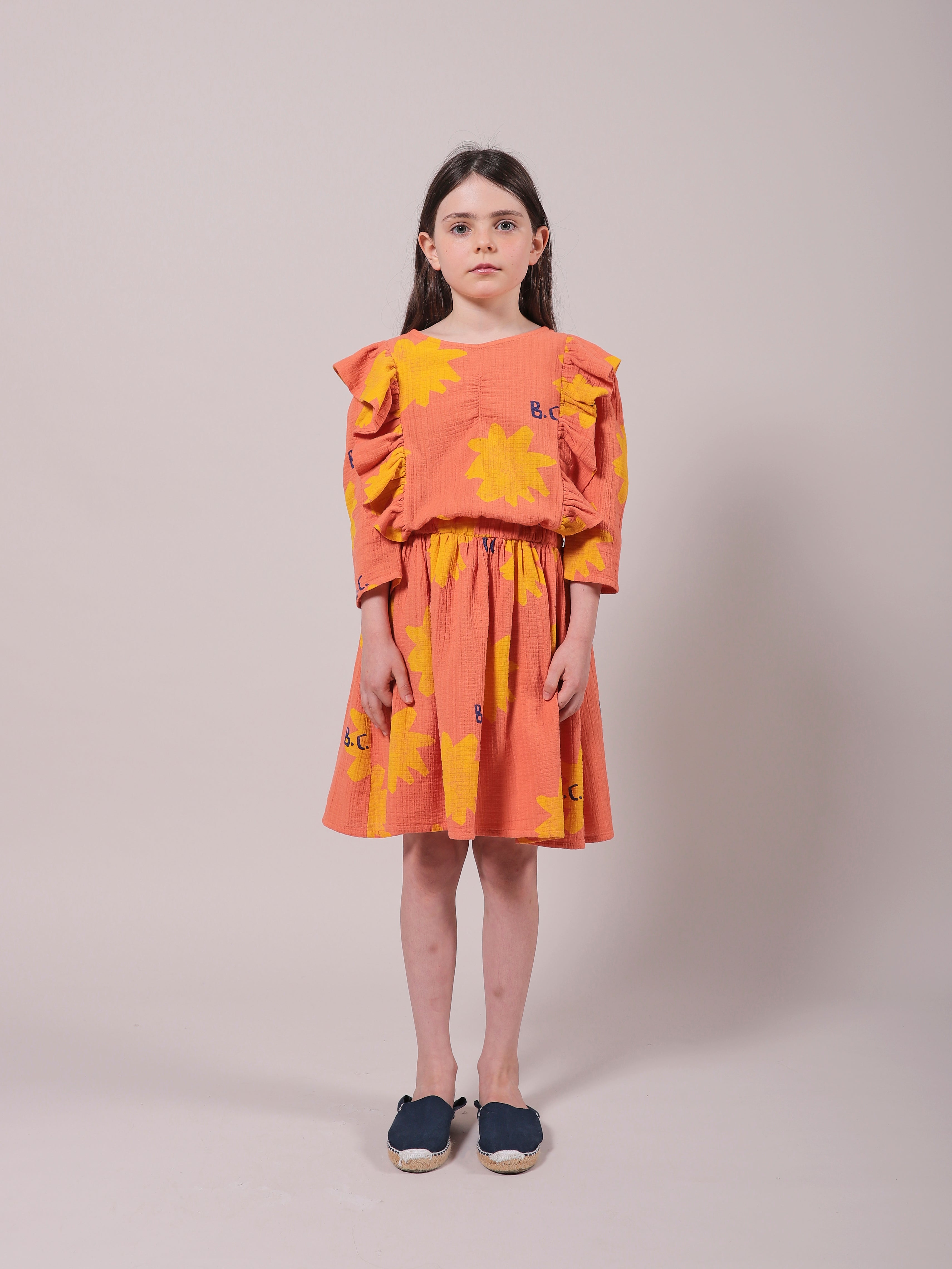 NEW Bobo Choses Sparkle Kid Woven Ruffle Dress Melon Organic Cotton | BIEN BIEN