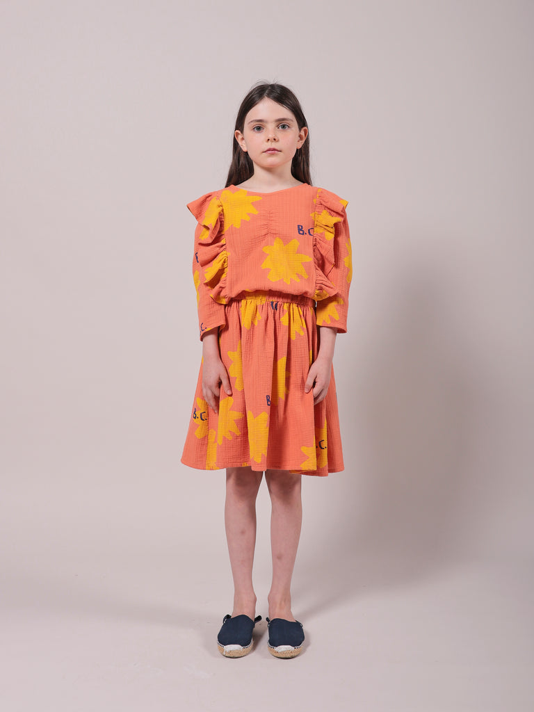 NEW Bobo Choses Sparkle Kid Woven Ruffle Dress Melon Organic Cotton | BIEN BIEN