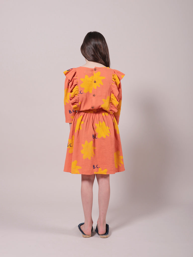 NEW Bobo Choses Sparkle Kid Woven Ruffle Dress Melon Organic Cotton | BIEN BIEN