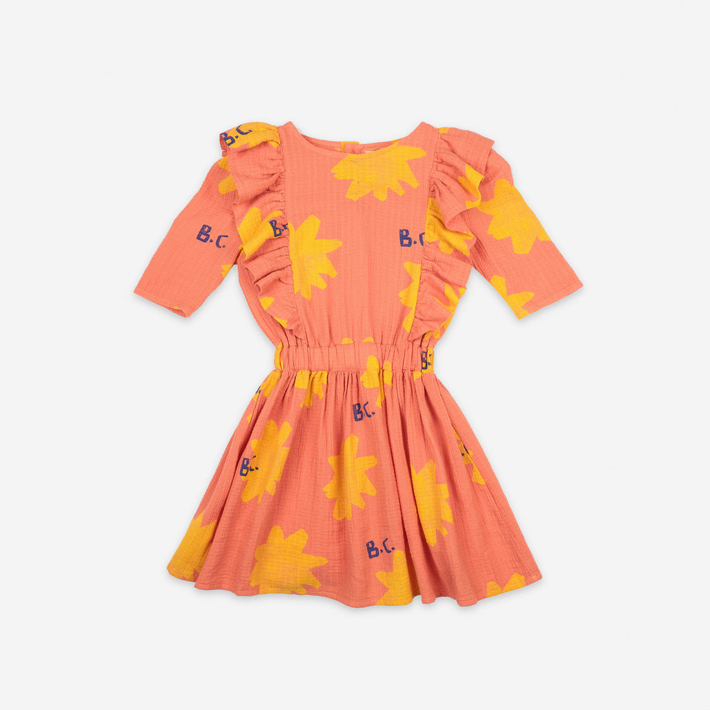 NEW Bobo Choses Sparkle Kid Woven Ruffle Dress Melon Organic Cotton | BIEN BIEN