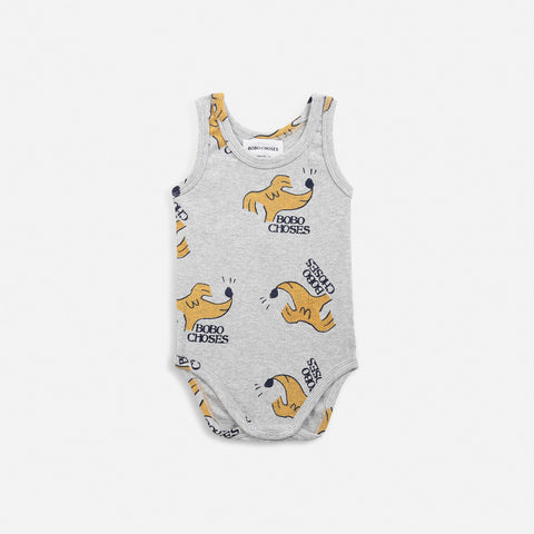 NEW Bobo Choses Sniffy Dog Baby Body Onesie Heather Grey | BIEN BIEN bienbienshop.com