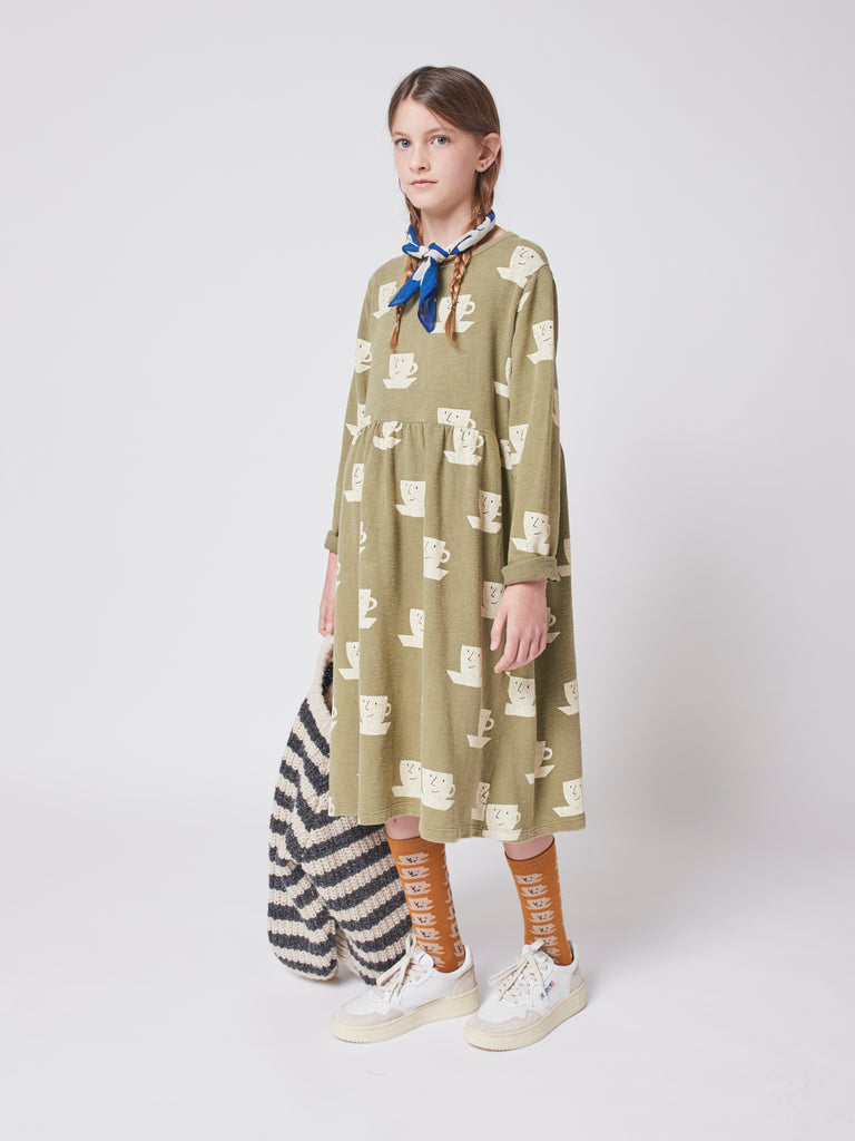 NEW Bobo Choses Cup of Tea Kids Dress Dark Green | BIEN BIEN bienbienshop.com