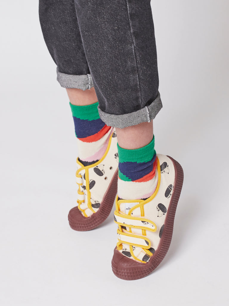 NEW Bobo Choses Doggie Canvas Kid's Velcro Strap Trainers/Sneakers/Tennis Shoes Ivory/Jet Stream | BIEN BIEN bienbienshop.com