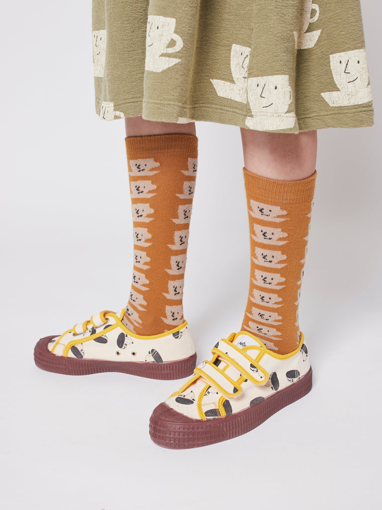 NEW Bobo Choses Cup of Tea Kid's Long Sock Light Brown Tan | BIEN BIEN bienbienshop.com