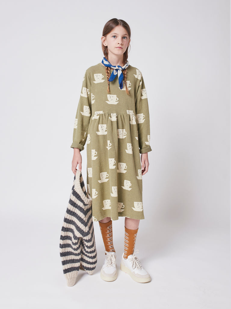 NEW Bobo Choses Cup of Tea Kids Dress Dark Green | BIEN BIEN bienbienshop.com
