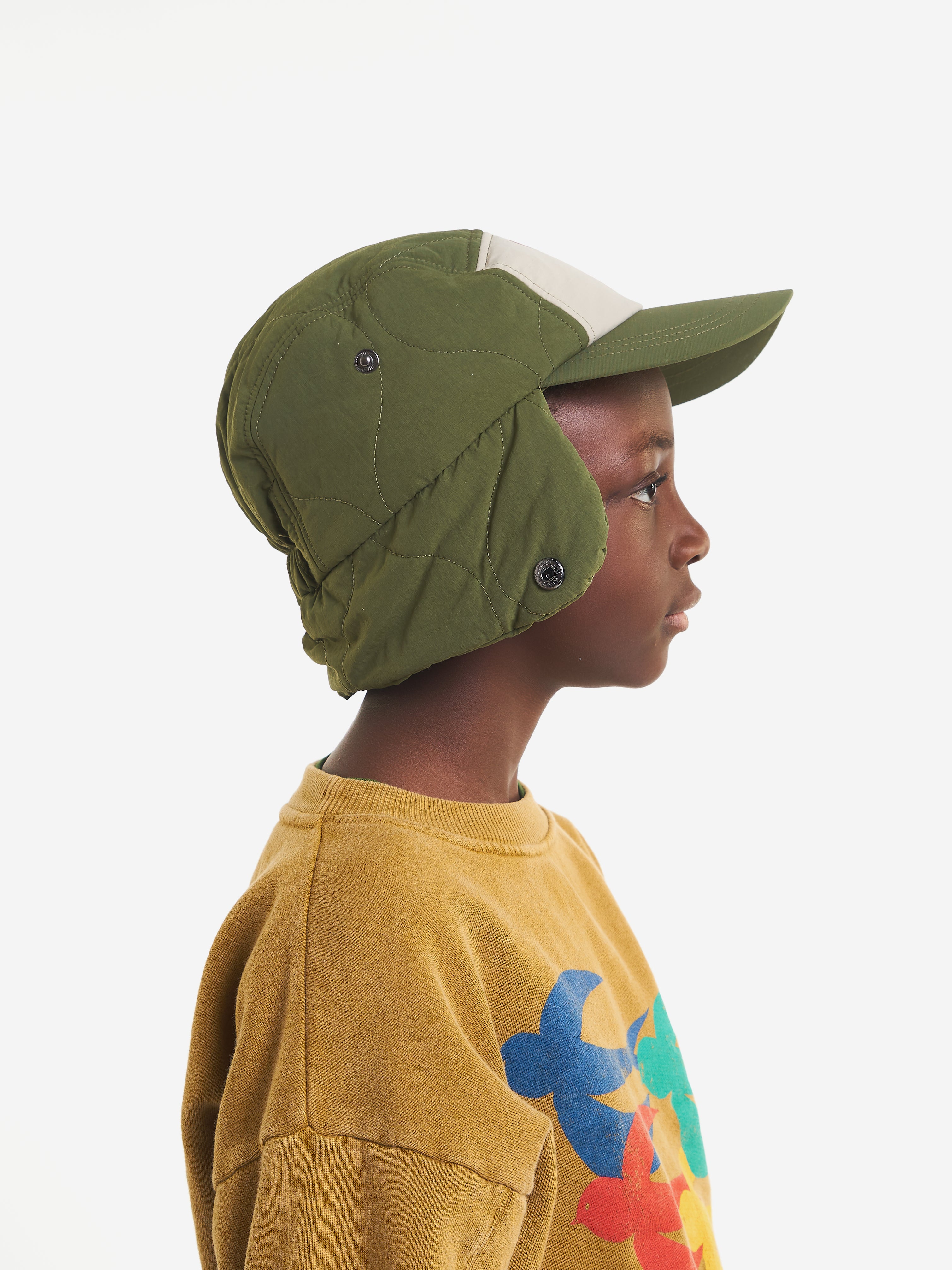 Bobo Choses Kid Mr O'Clock Quilted Padded Cap Army Green | BIEN BIEN bienbienshop.com