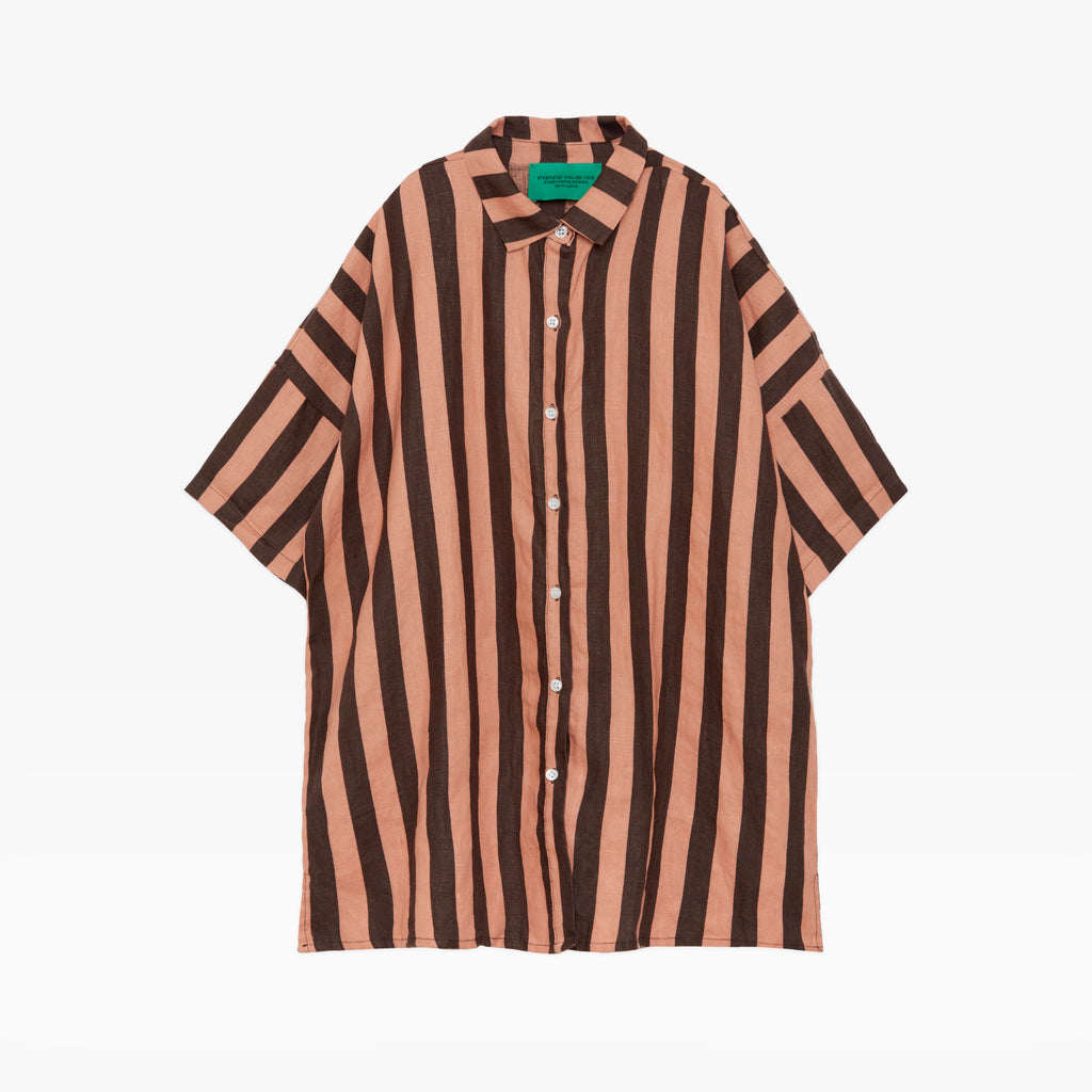 NEW Weekend House Kids Stripes Kid's Linen Oversized Shirt Brown/Pink | BIEN BIEN bienbienshop.com