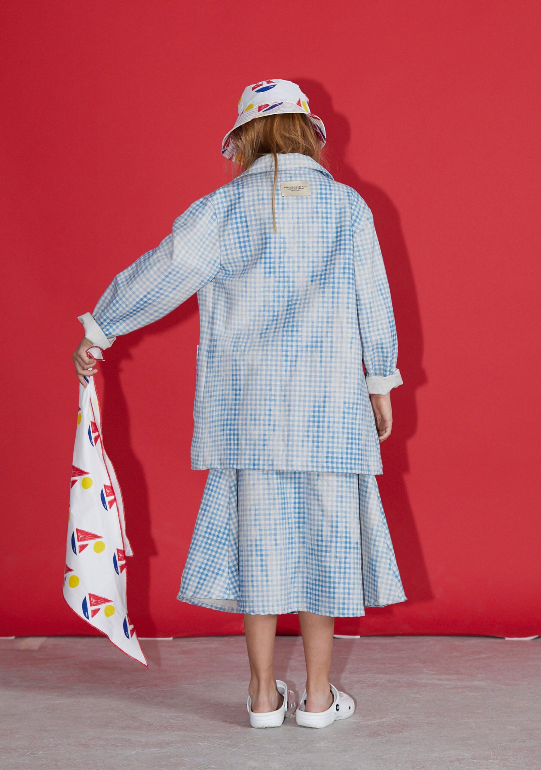 NEW Weekend House Kids Oversized Linen Kid's Jacket Blue White Check