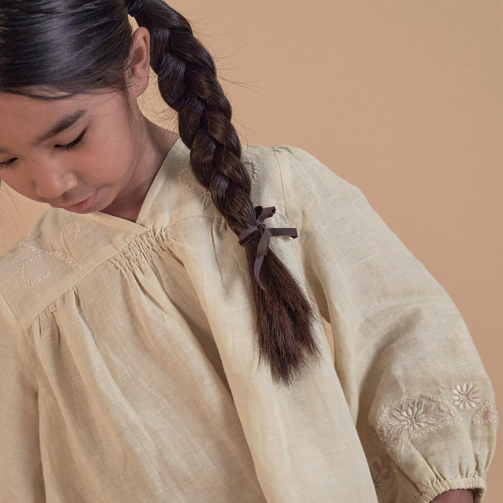 Apolina Willow Children's Embroidered Midi Dress Pale Pear | BIEN BIEN bienbienshop.com