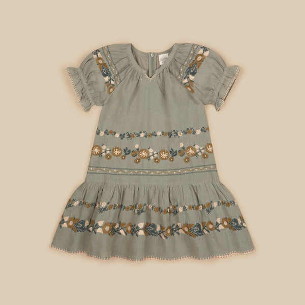 SALE Apolina Ara Children's Embroidered Dress Pebble | BIEN BIEN