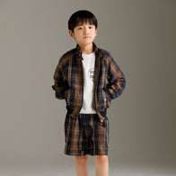 Arch & Line Madras Unisex Kid's Shorts Navy/Brown Check  |  BIEN BIEN www.bienbienshop.com