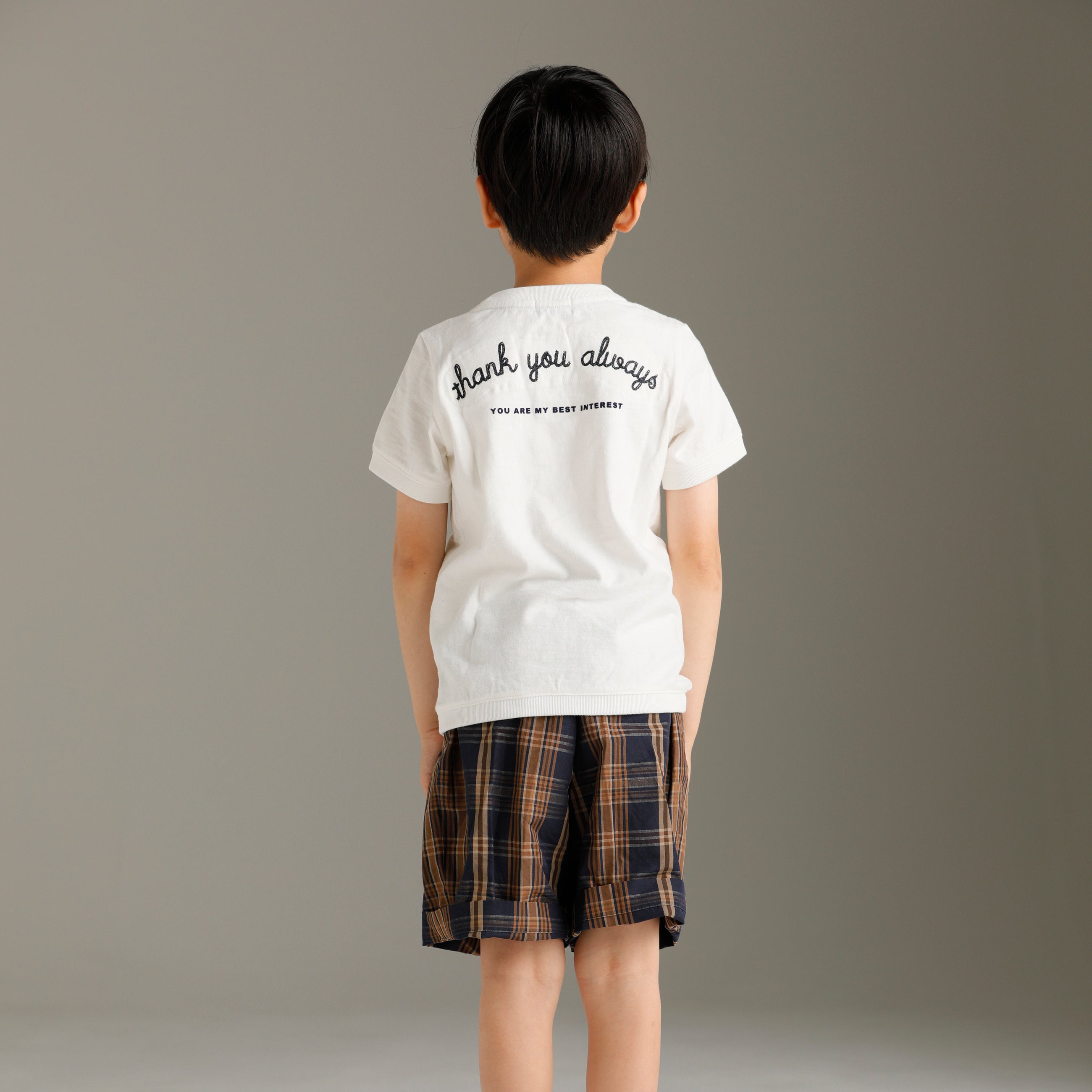 Arch & Line Madras Unisex Kid's Shorts Navy/Brown Check  |  BIEN BIEN www.bienbienshop.com