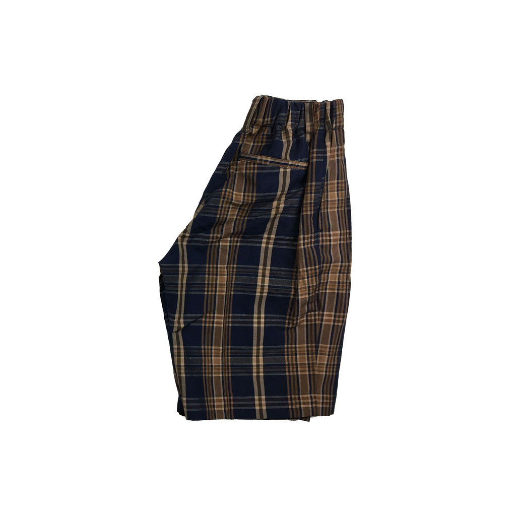 Arch & Line Madras Unisex Kid's Shorts Navy/Brown Check  |  BIEN BIEN www.bienbienshop.com