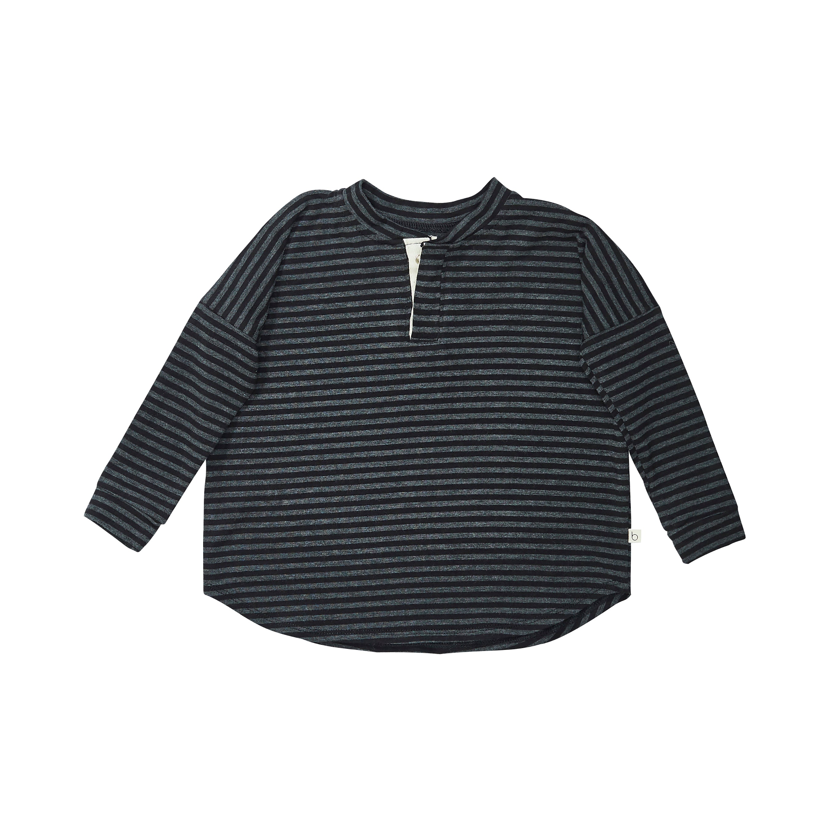 Bacabuche Long Sleeve Henley Top Black/Charcoal Stripe | BIEN BIEN www.bienbienshop.com