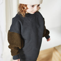 Bacabuche Sherpa Sleeve Fleece Pullover Black/Olive | BIEN BIEN www.bienbienshop.com