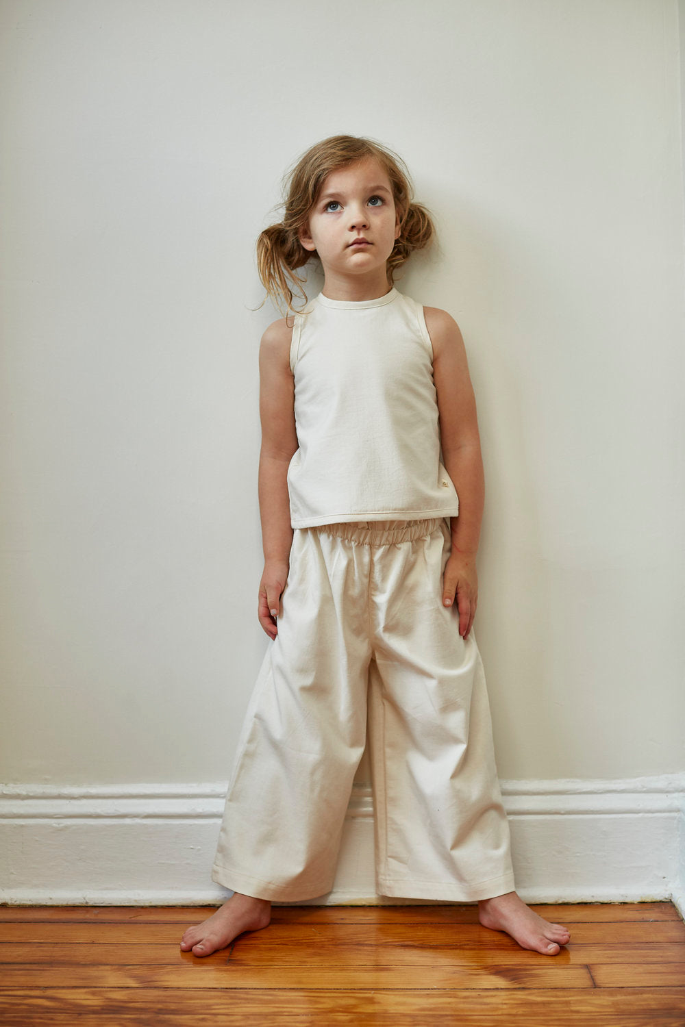 Bacabuche Paper Bag Kid's Trouser Ivory Bleached Denim | BIEN BIEN www.bienbienshop.com