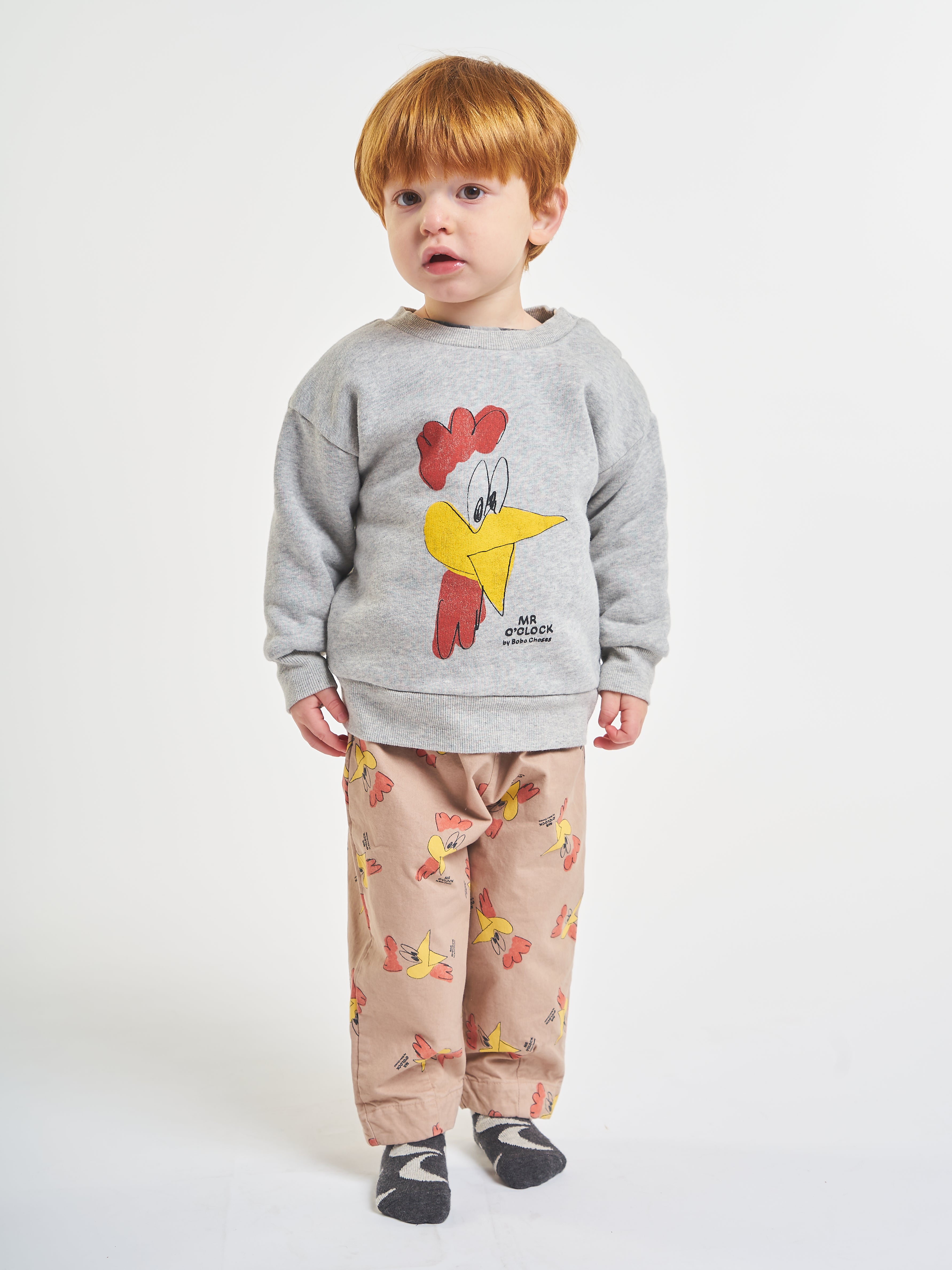 Bobo Choses Mr. O'Clock Baby Trousers Rooster Print Tan  Cotton | BIEN BIEN