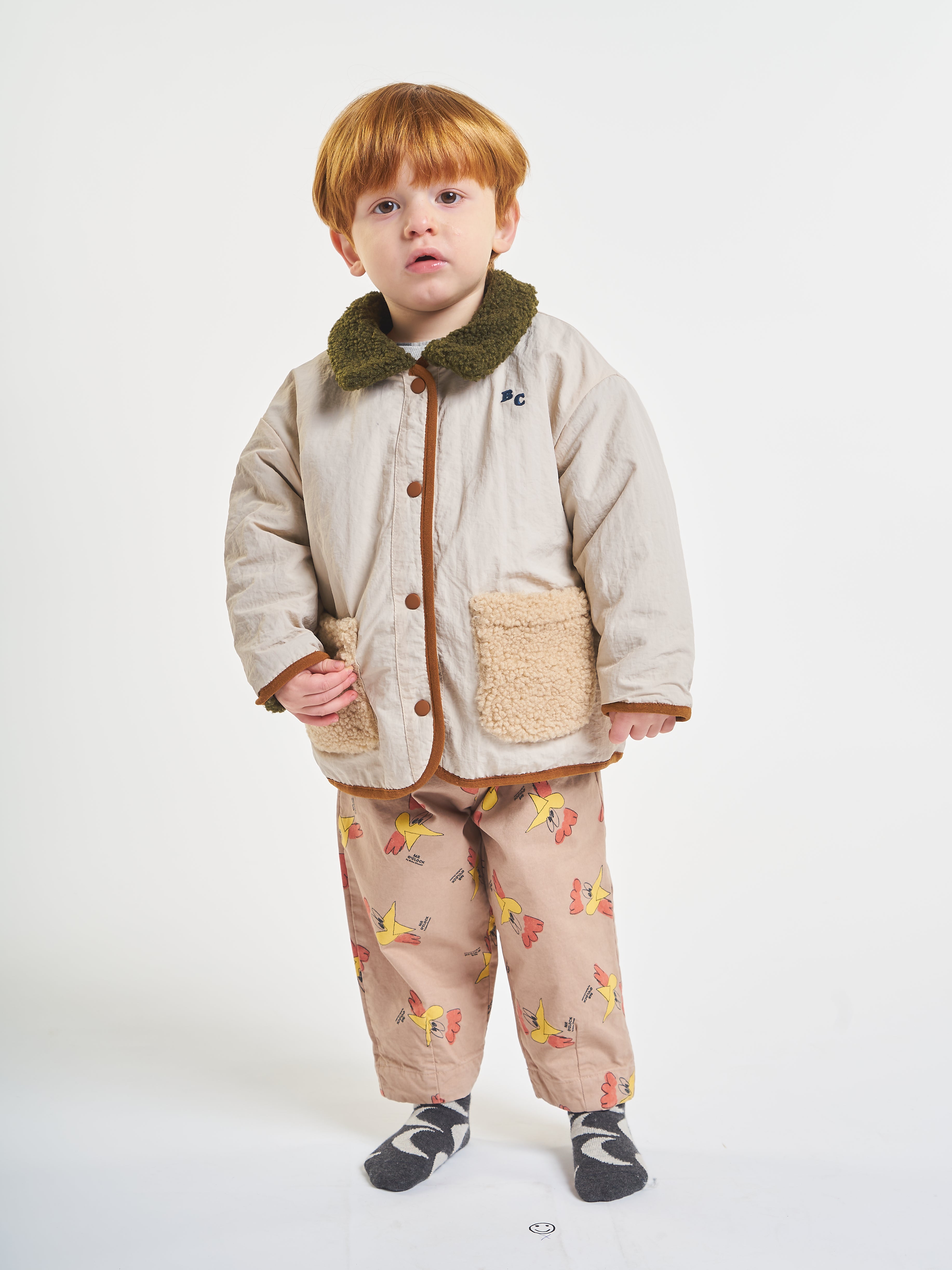 Bobo Choses Mr. O'Clock Baby Trousers Rooster Print Tan  Cotton | BIEN BIEN