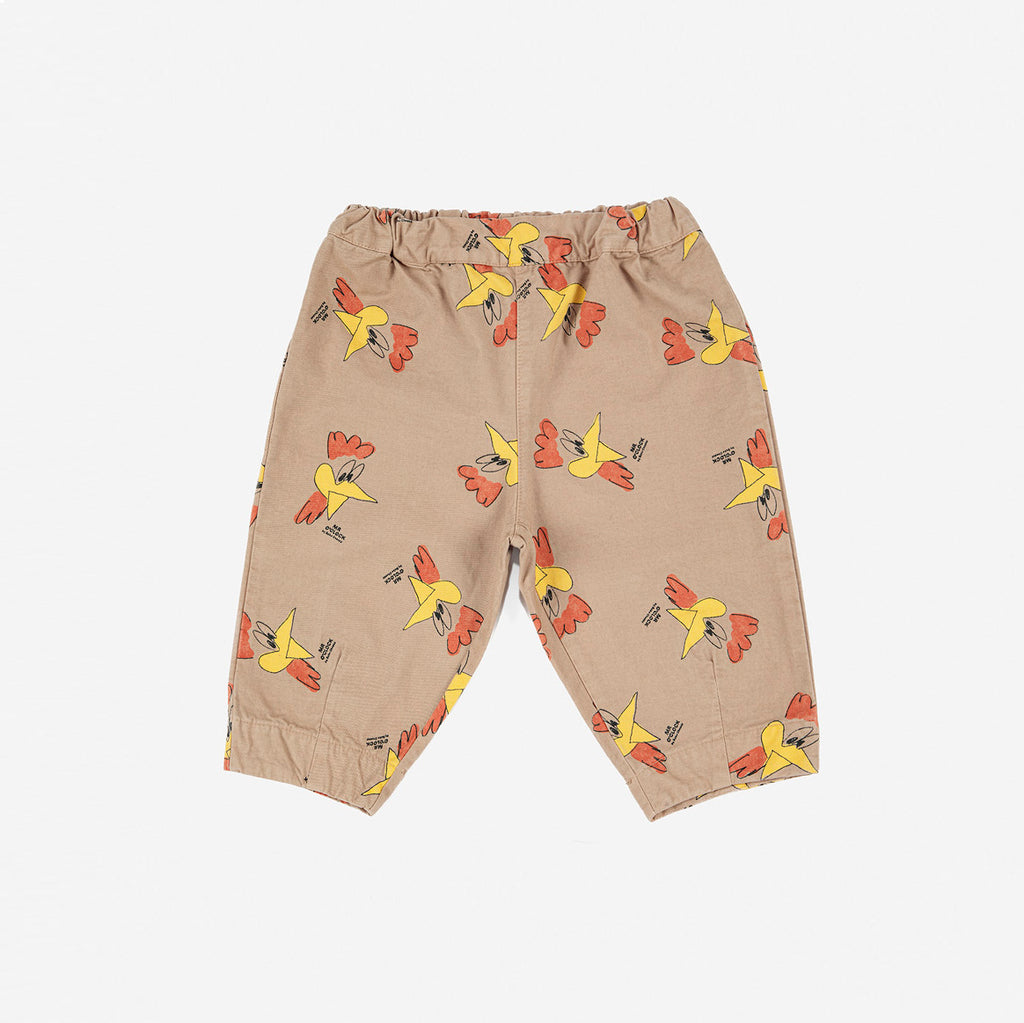 Bobo Choses Mr. O'Clock Baby Trousers Rooster Print Tan  Cotton | BIEN BIEN