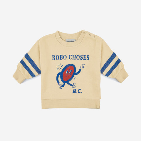 Bobo Choses Walking Clock Baby Sweatshirt Beige Blue Stripe Cotton | BIENBIEN bienbienshop.com