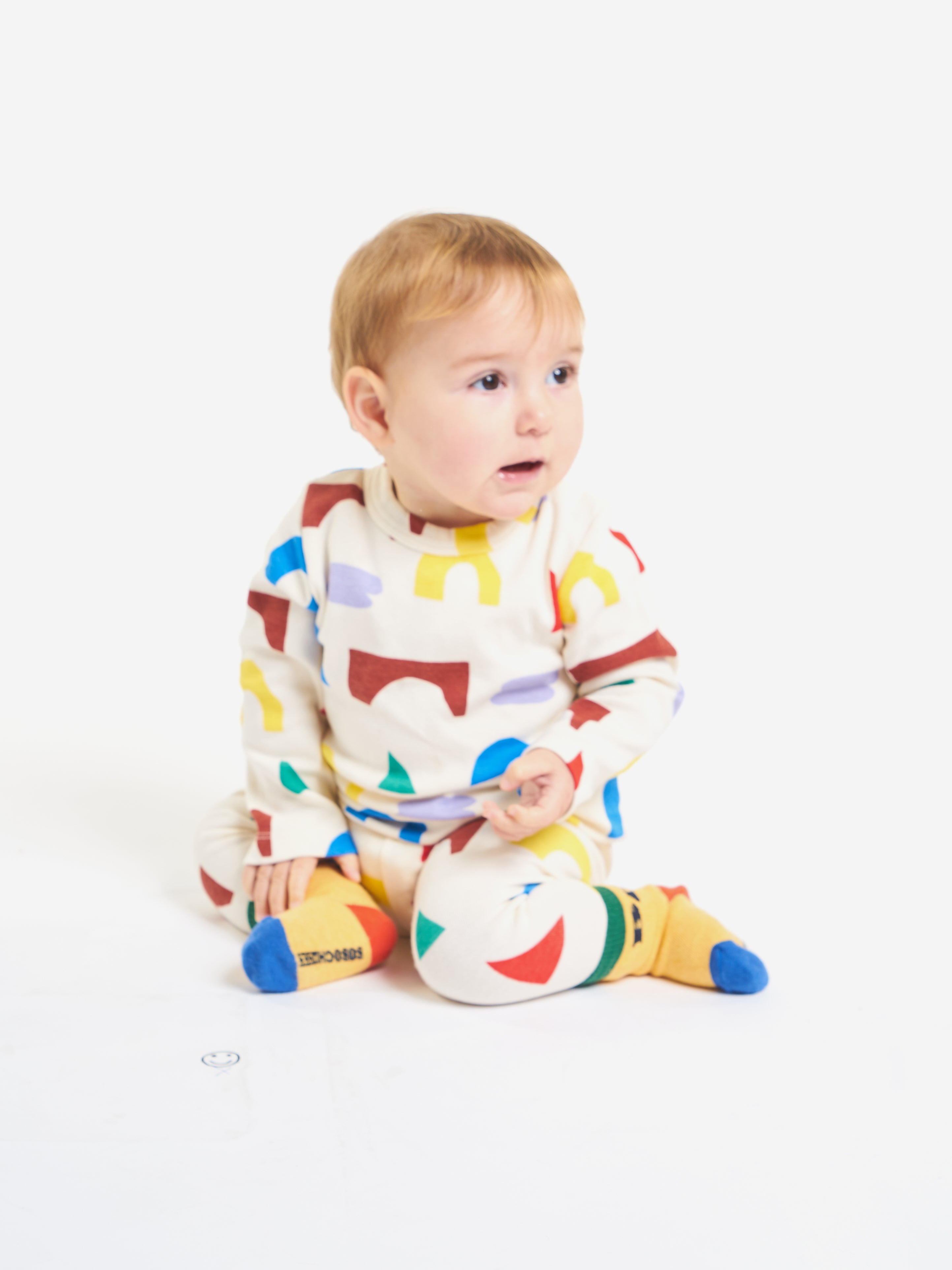 Bobo Choses Playfull All Over Big Long Sleeve T-Shirt Beige Colorful Modern Geometric | BIEN BIEN bienbienshop.com