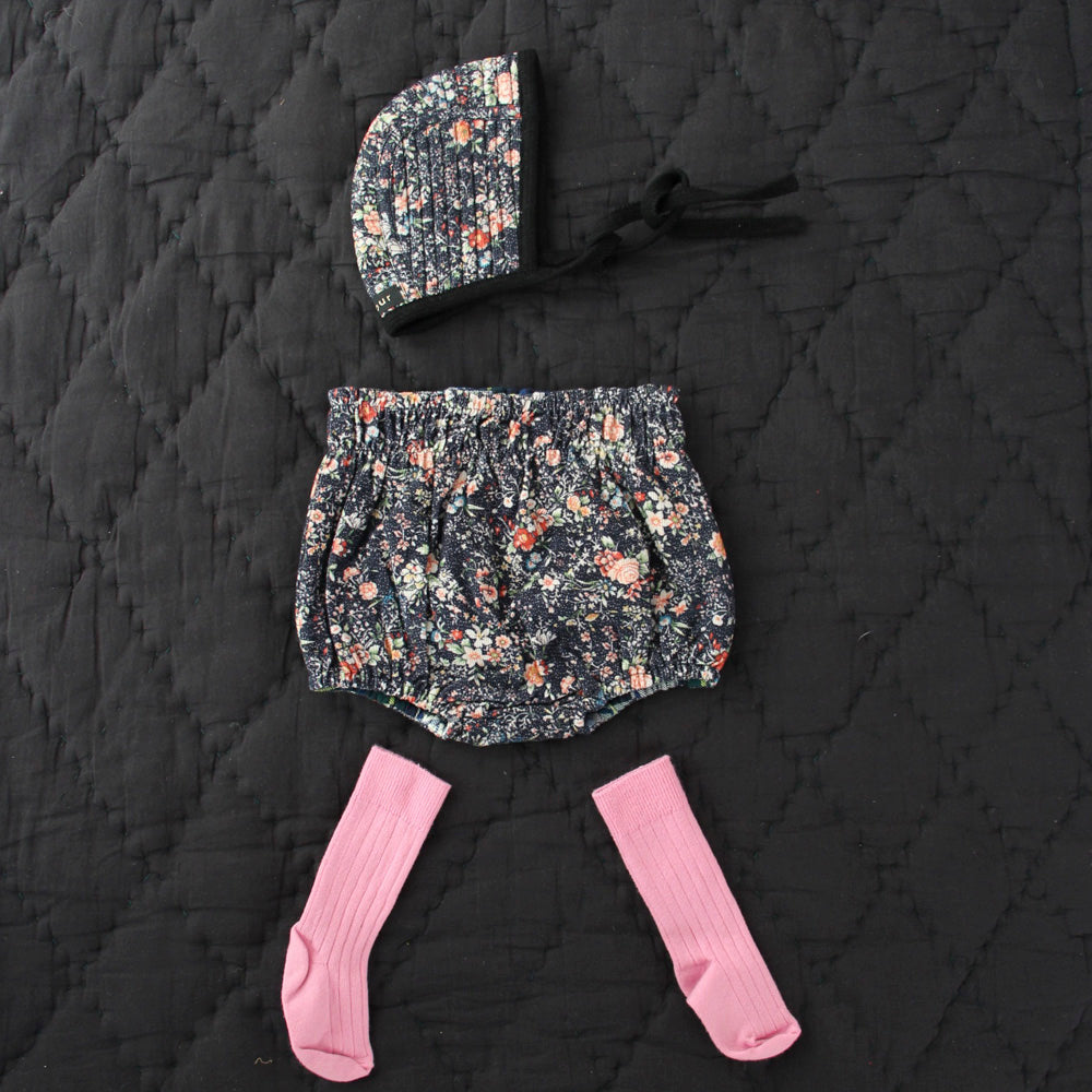 SALE Bonjour Reversible Baby Bloomer Indigo Flowers Blue Green Tartan | BIEN BIEN
