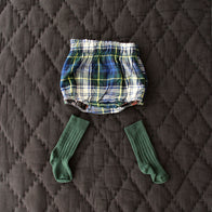 SALE Bonjour Reversible Baby Bloomer Indigo Flowers Blue Green Tartan | BIEN BIEN