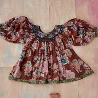 SALE Bonjour Butterfly Kid Puff Sleeve Blouse Big Brown Flower | BIEN BIEN bienbienshop.com