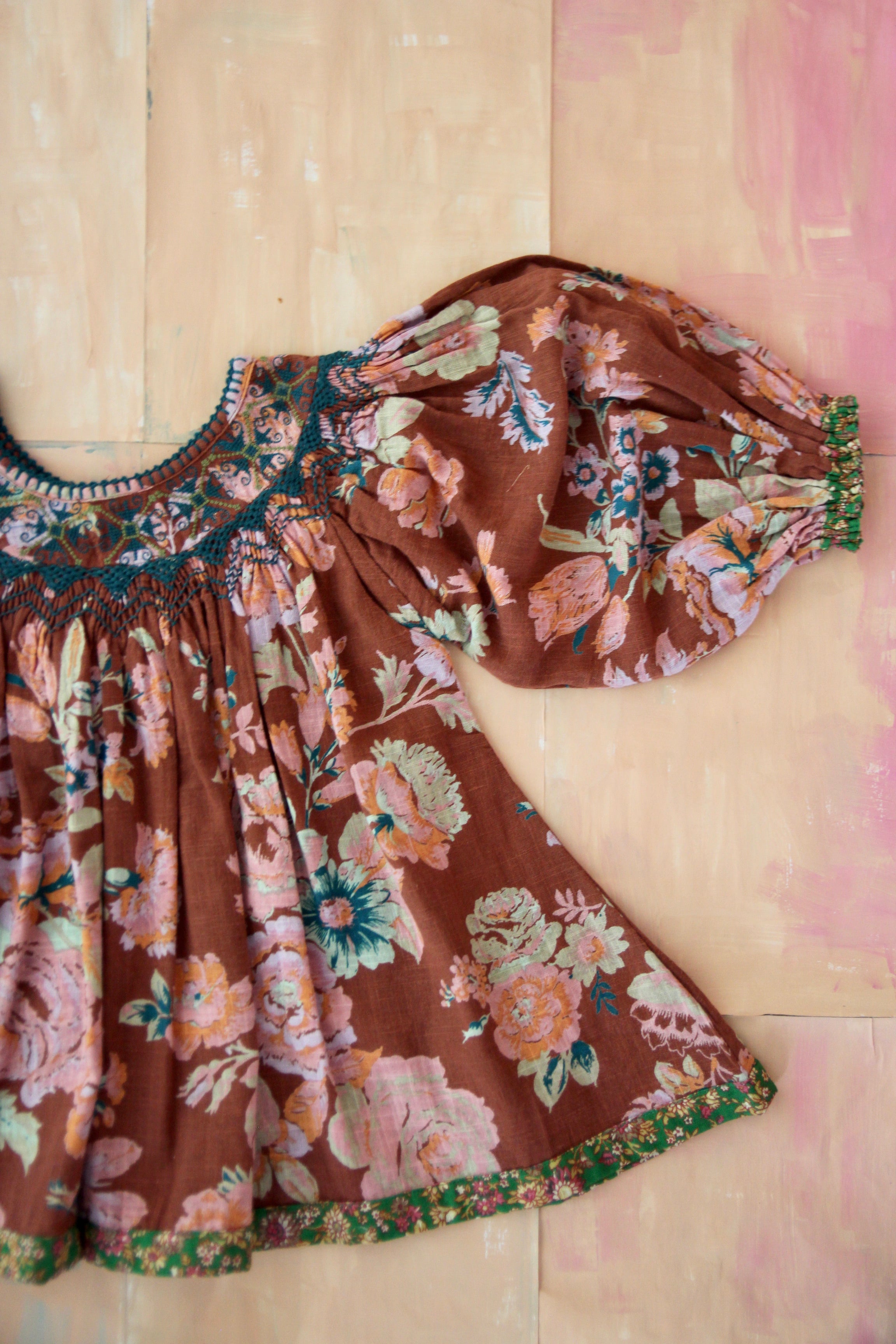 SALE Bonjour Butterfly Kid Puff Sleeve Blouse Big Brown Flower | BIEN BIEN bienbienshop.com