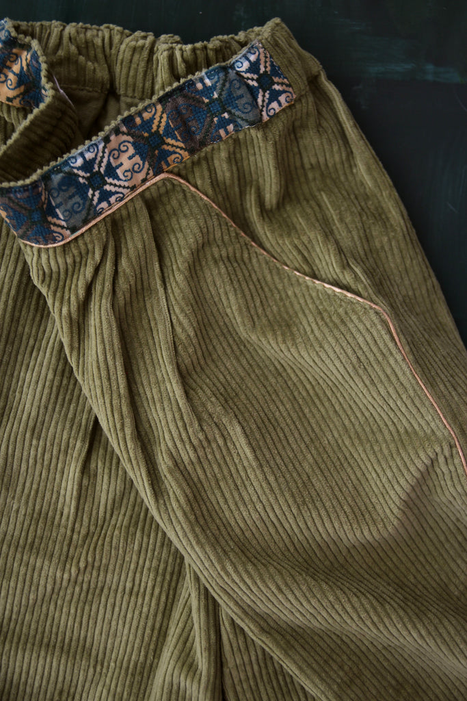 SALE Bonjour Kid's Wide Leg Culotte Pant Moss Green Corduroy | BIEN BIEN bienbienshop.com