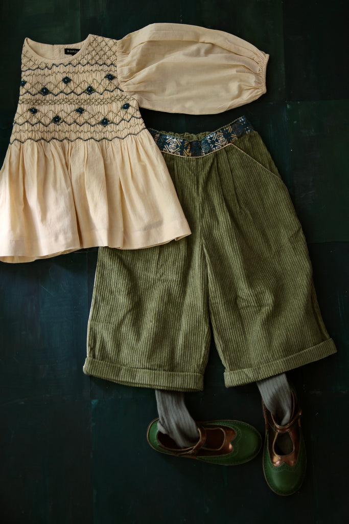SALE Bonjour Kid's Wide Leg Culotte Pant Moss Green Corduroy | BIEN BIEN bienbienshop.com
