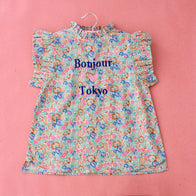 Bonjour Ruffle Embroidered "Tokyo" Kid's Blouse Blue Garden | BIEN BIEN bienbienshop.com