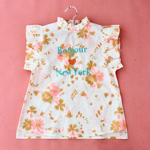 Bonjour Ruffle Embroidered "Paris" Kid's Blouse Bouquet Fluo | BIEN BIEN bienbienshop.com