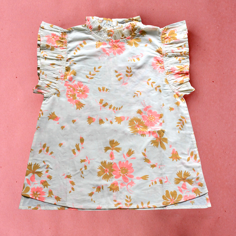 Bonjour Ruffle Embroidered "Paris" Kid's Blouse Bouquet Fluo | BIEN BIEN bienbienshop.com