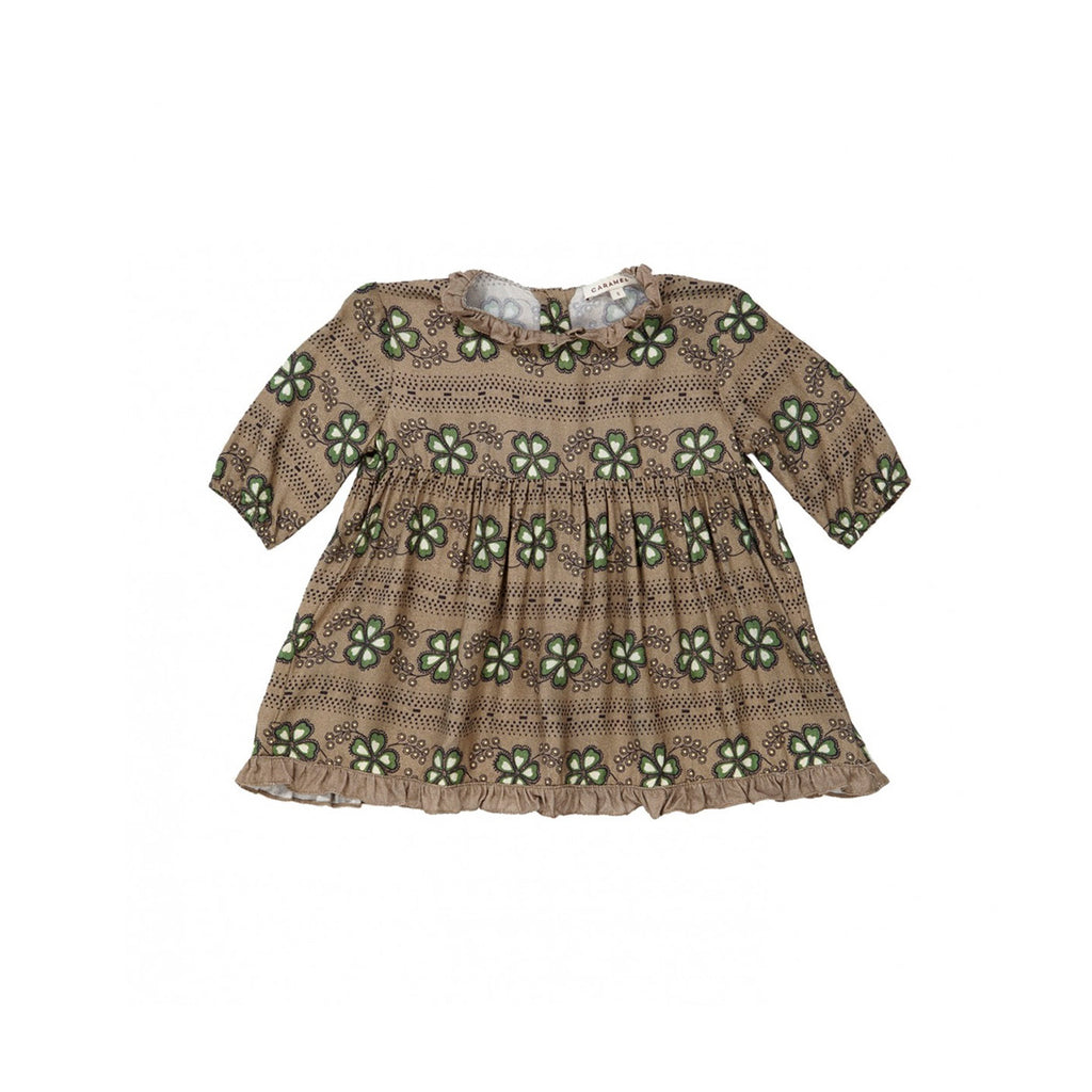 Caramel Baby Girl Artemis Dress Polka Flower Putty | BIEN BIEN www.bienbienshop.com