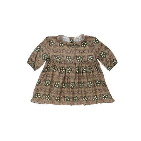 Caramel Baby Girl Artemis Dress Polka Flower Putty | BIEN BIEN www.bienbienshop.com